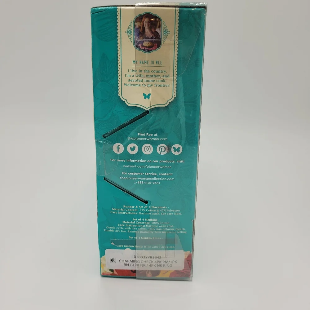 The Pioneer Woman Table Linen Set Teal White Charming Check Tablescape 13pc NEW